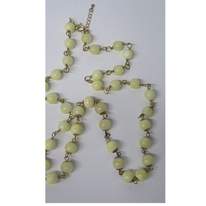Pale Yellow Beaded Long Necklace | Hand-Linked Lemon Glass Bead Rosary Chain | 29.5 Inch Minimalist Layering Necklace for Women