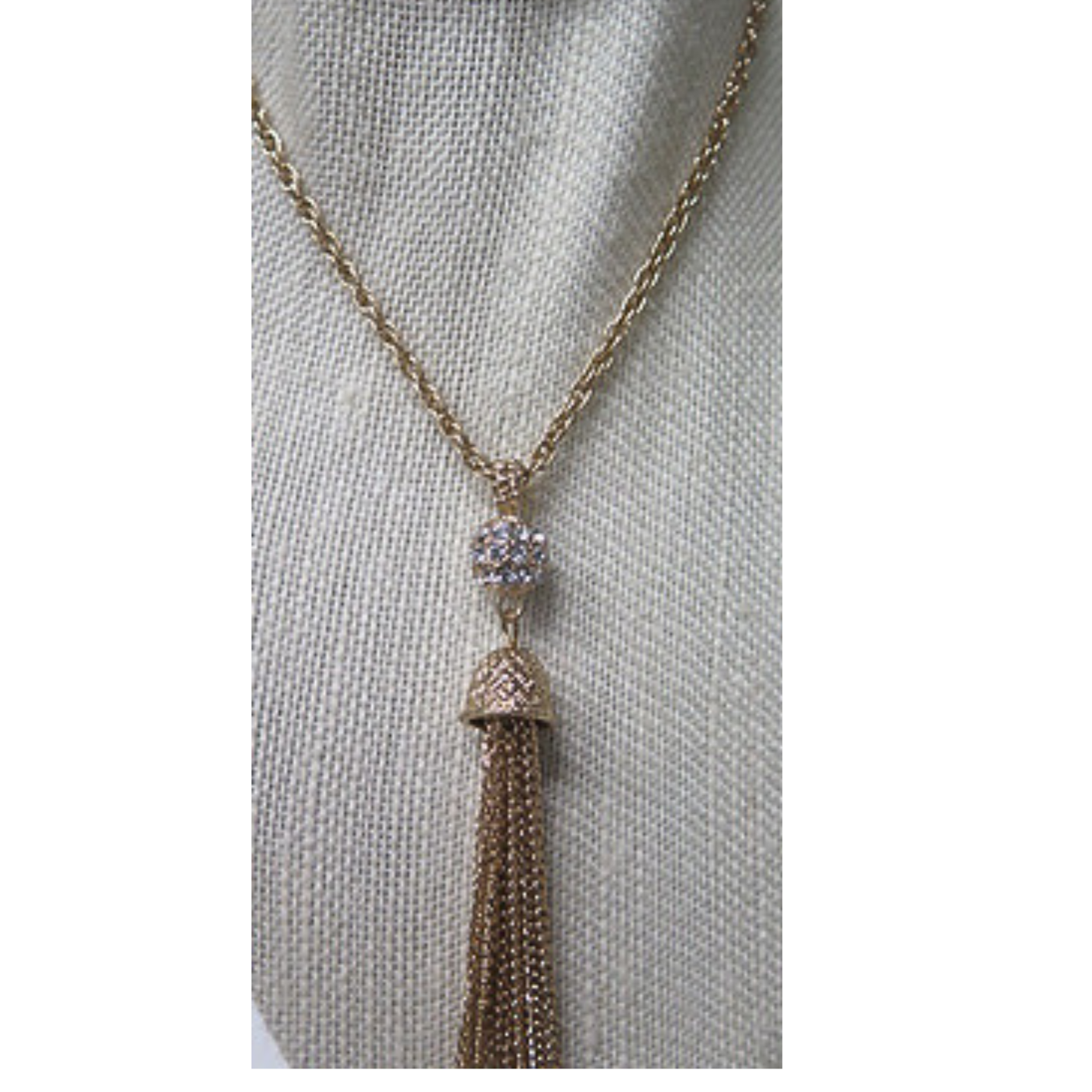 Long Gold Tassel Necklace with Rhinestone Pavé Ball | 32 Inch Chain Necklace with 6 Inch Chain Tassel | Art Deco Glam Statement Necklace for Women