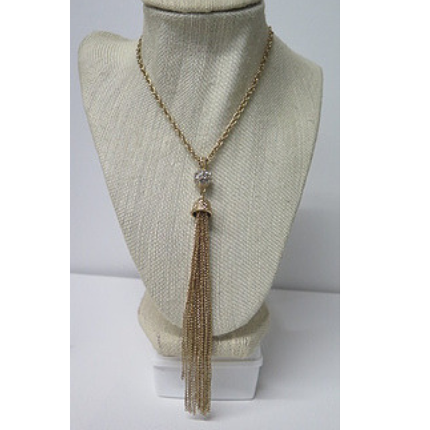 Long Gold Tassel Necklace with Rhinestone Pavé Ball | 32 Inch Chain Necklace with 6 Inch Chain Tassel | Art Deco Glam Statement Necklace for Women