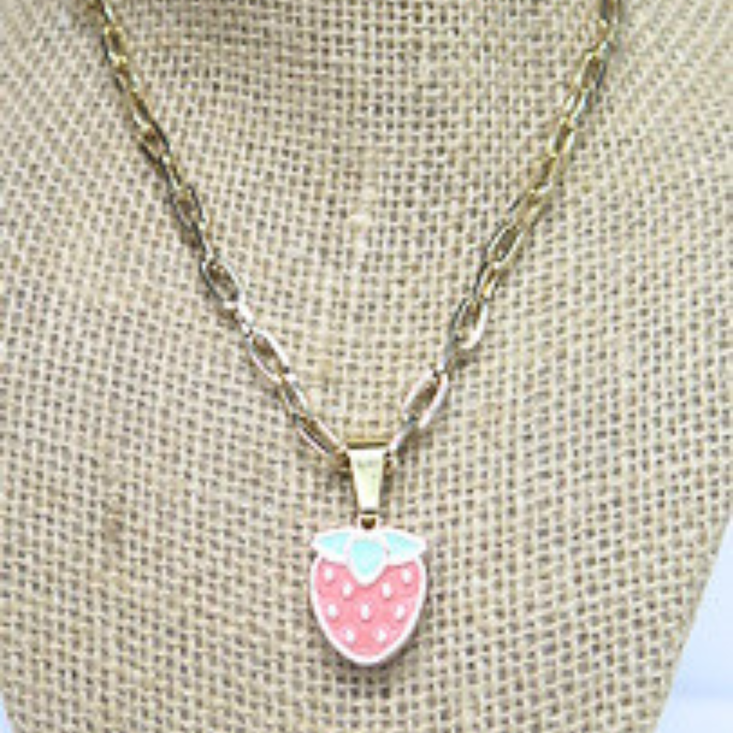 Strawberry Necklace & Adjustable Bracelet Set | Gold Tone Fruit Jewelry Gift for Women & Girls