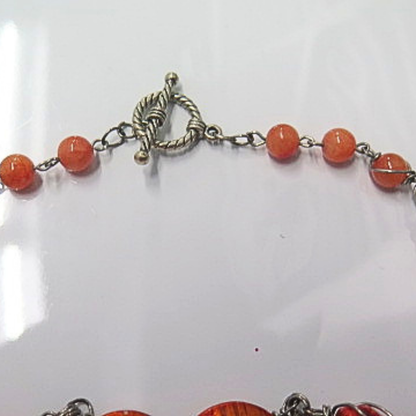 Handmade Burnt Orange Flower Statement Necklace Coral Beads Antique Silver