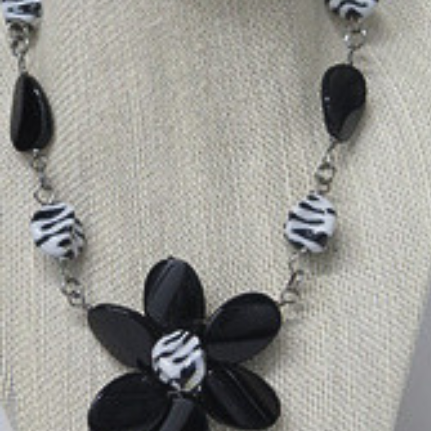 Handmade Black White Floral Statement Necklace Zebra Print