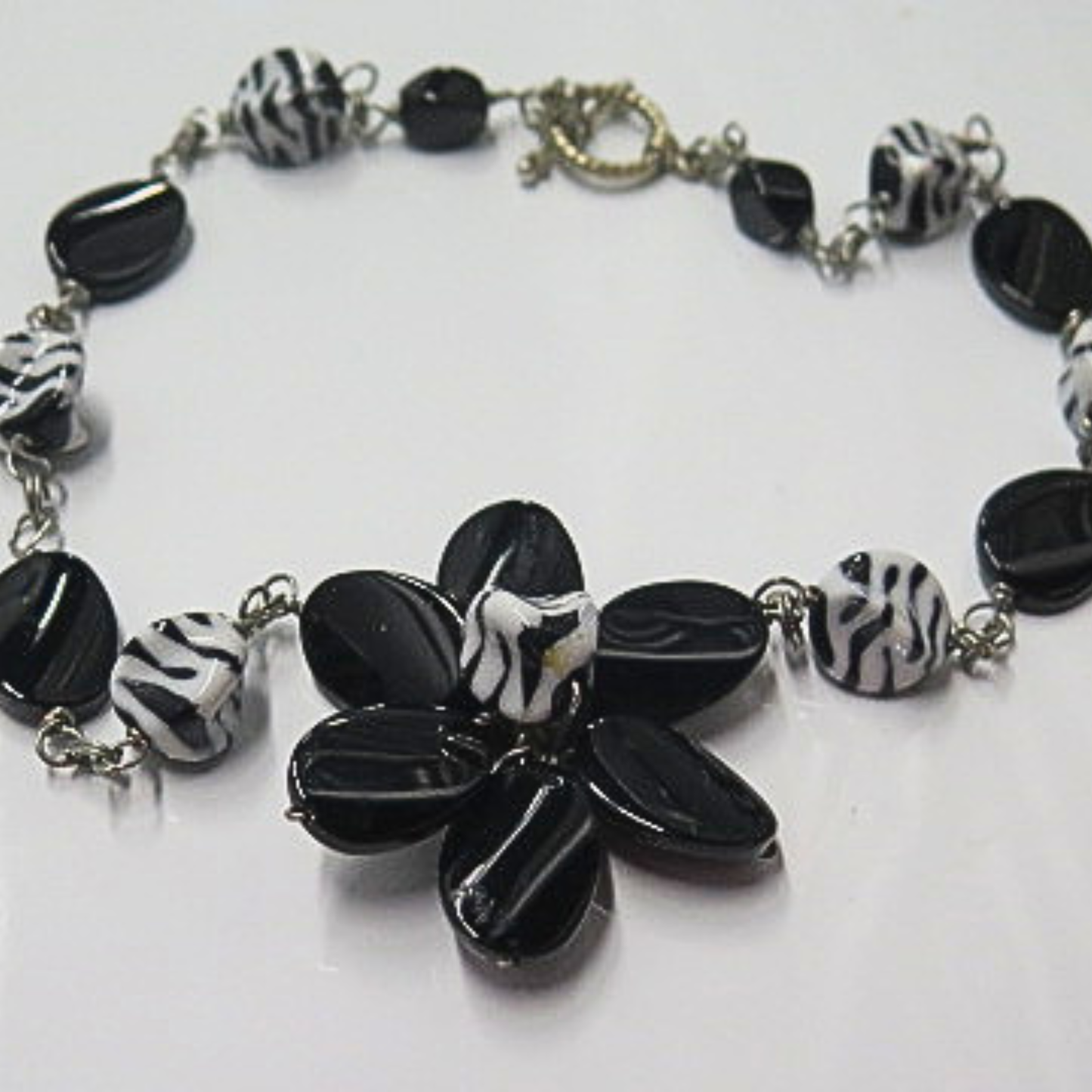Handmade Black White Floral Statement Necklace Zebra Print