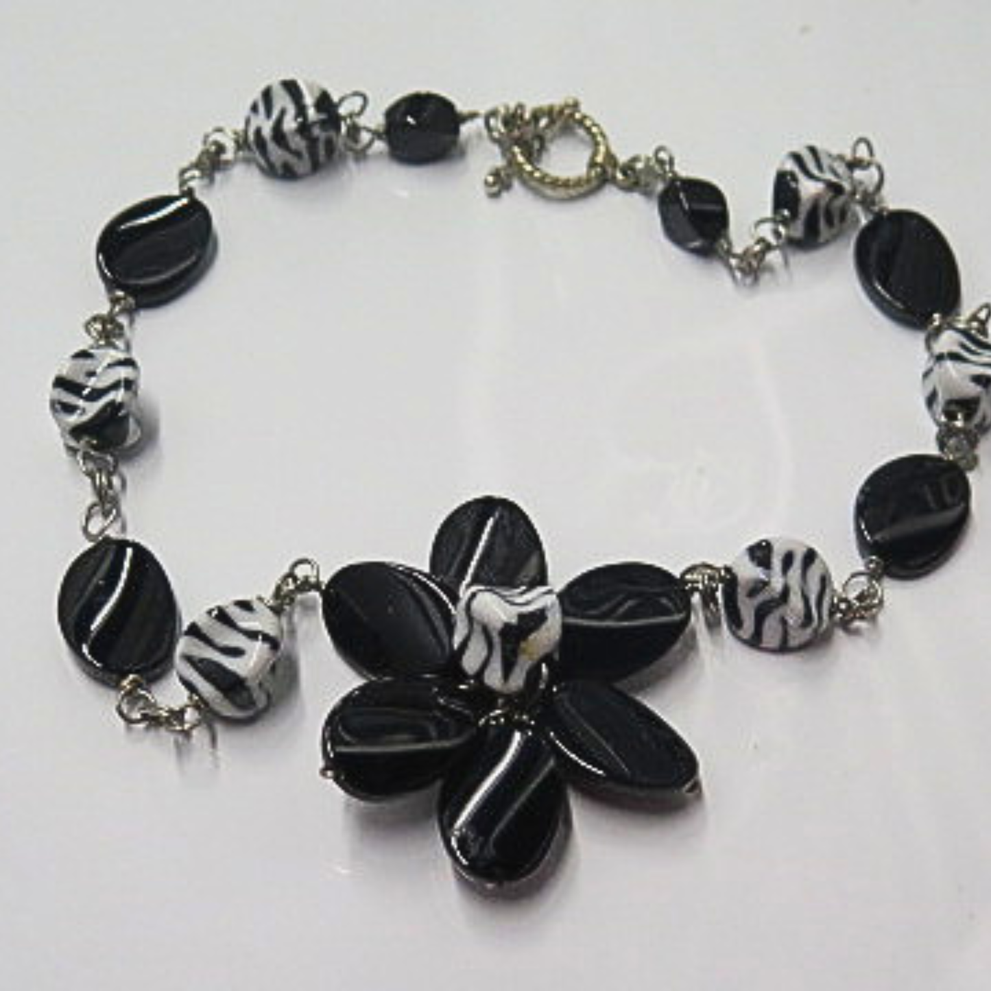 Handmade Black White Floral Statement Necklace Zebra Print