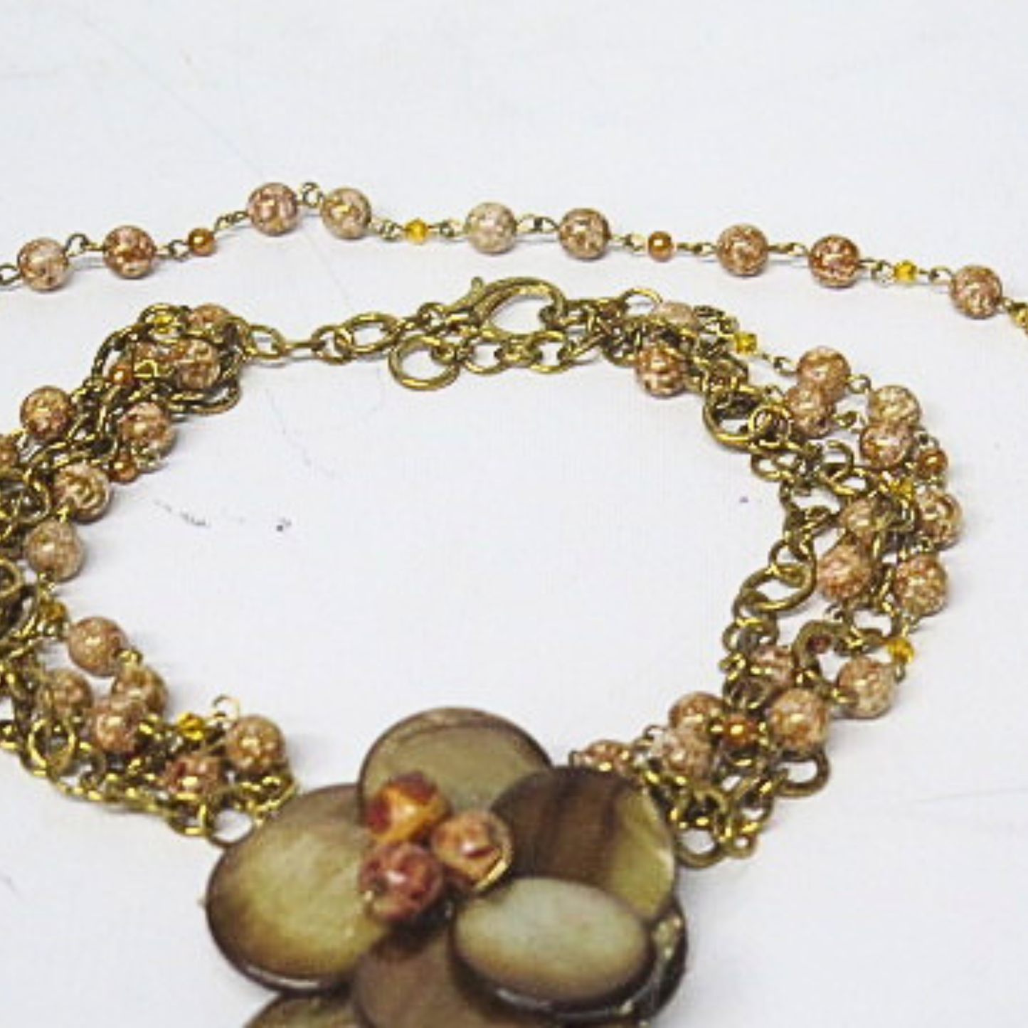 Handmade Layered Gold Floral Necklace Bracelet Set Neutral Statement Jewelry
