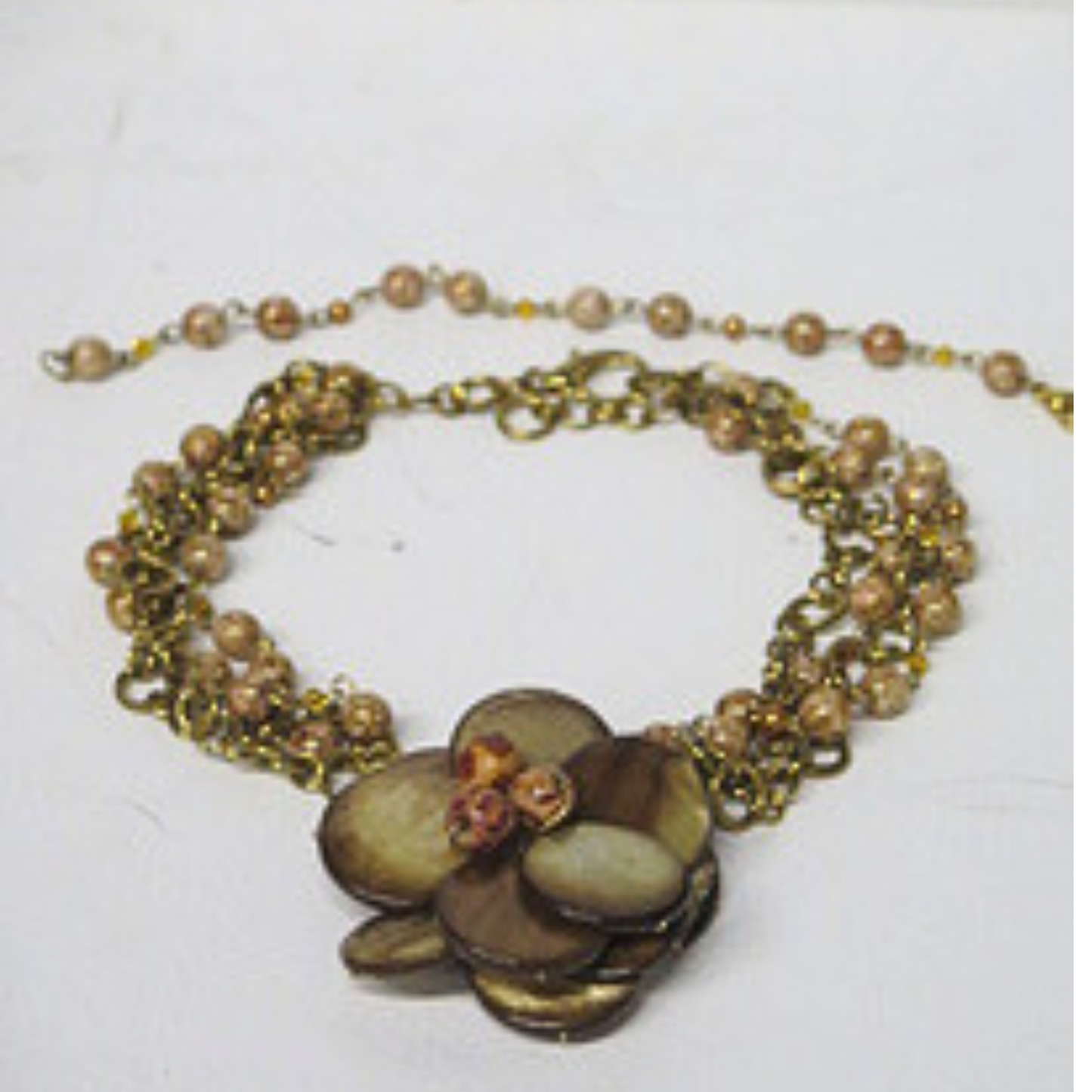 Handmade Layered Gold Floral Necklace Bracelet Set Neutral Statement Jewelry