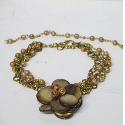 Handmade Layered Gold Floral Necklace Bracelet Set Neutral Statement Jewelry