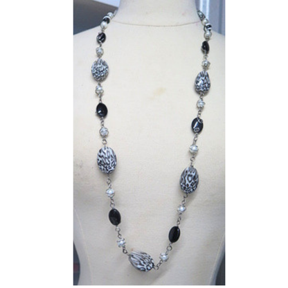 Handmade Long Black White Animal Print Necklace Statement Jewelry
