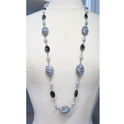 Handmade Long Black White Animal Print Necklace Statement Jewelry