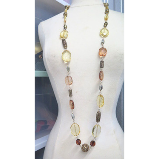 Handmade Long Golden Amber Beaded Statement Necklace Artisan Jewelry