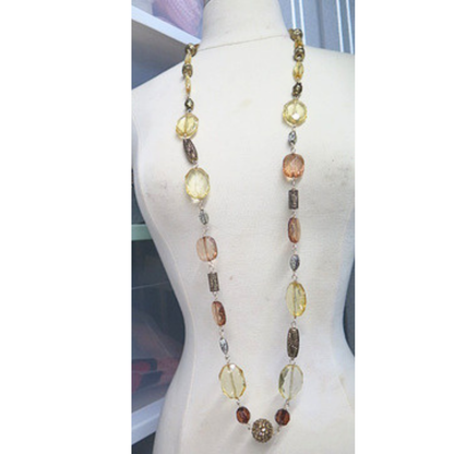 Handmade Long Golden Amber Beaded Statement Necklace Artisan Jewelry