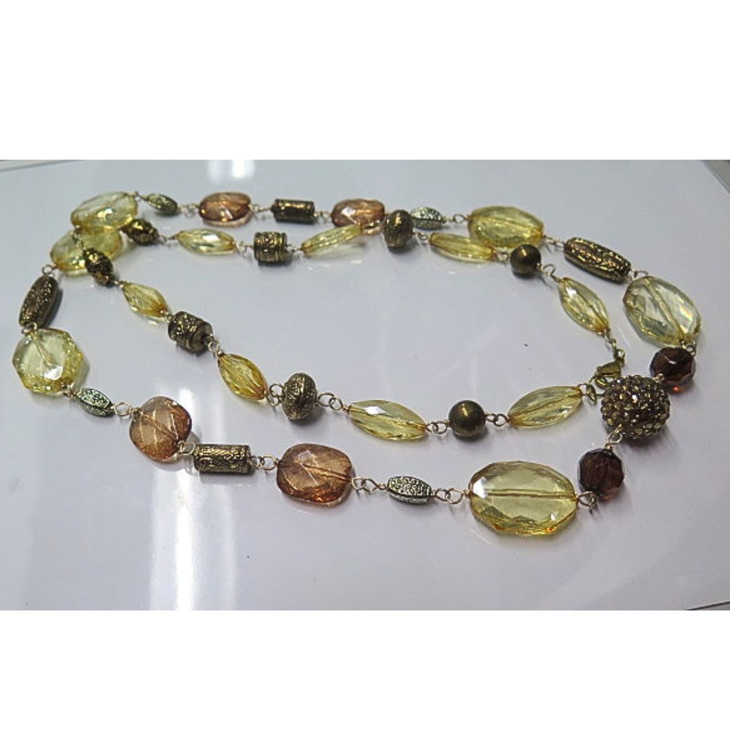 Handmade Long Golden Amber Beaded Statement Necklace Artisan Jewelry