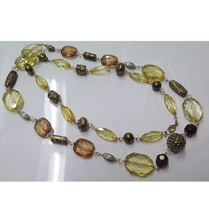 Handmade Long Golden Amber Beaded Statement Necklace Artisan Jewelry