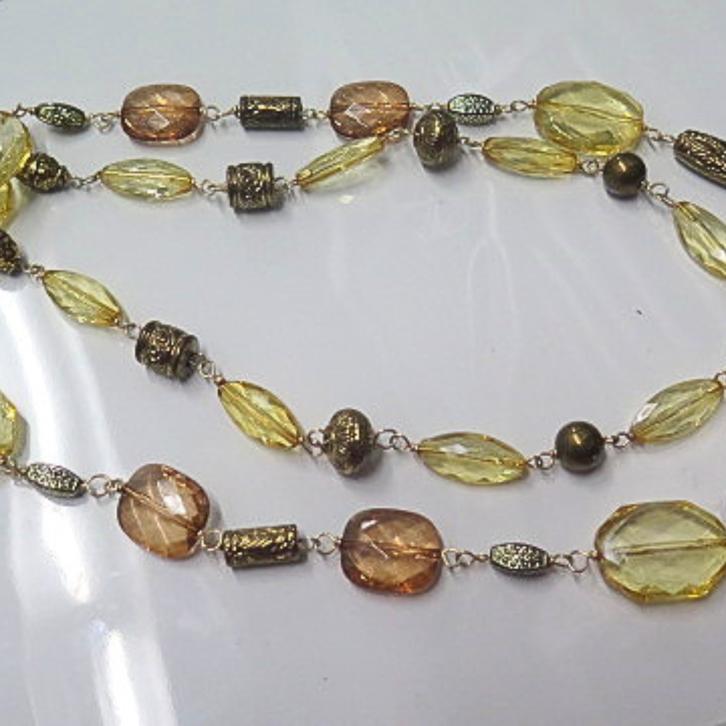 Handmade Long Golden Amber Beaded Statement Necklace Artisan Jewelry