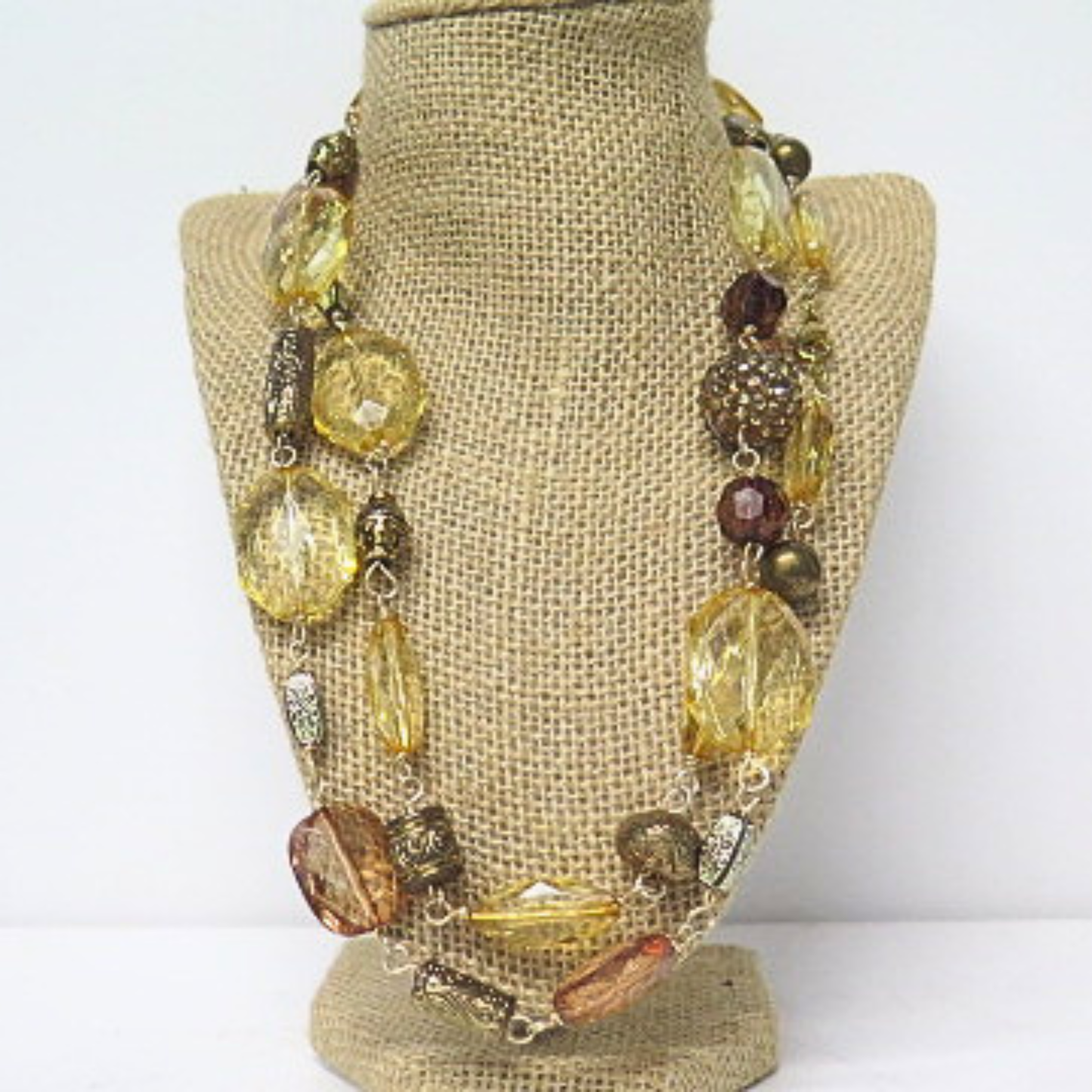 Handmade Long Golden Amber Beaded Statement Necklace Artisan Jewelry