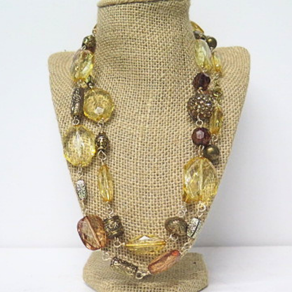 Handmade Long Golden Amber Beaded Statement Necklace Artisan Jewelry