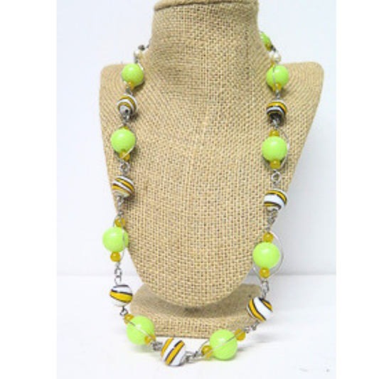 Handmade Lime Green Artisan Beaded Statement Necklace | Unique Wire Wrapped Jewelry
