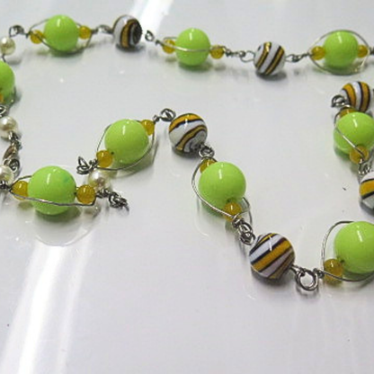 Handmade Lime Green Artisan Beaded Statement Necklace | Unique Wire Wrapped Jewelry