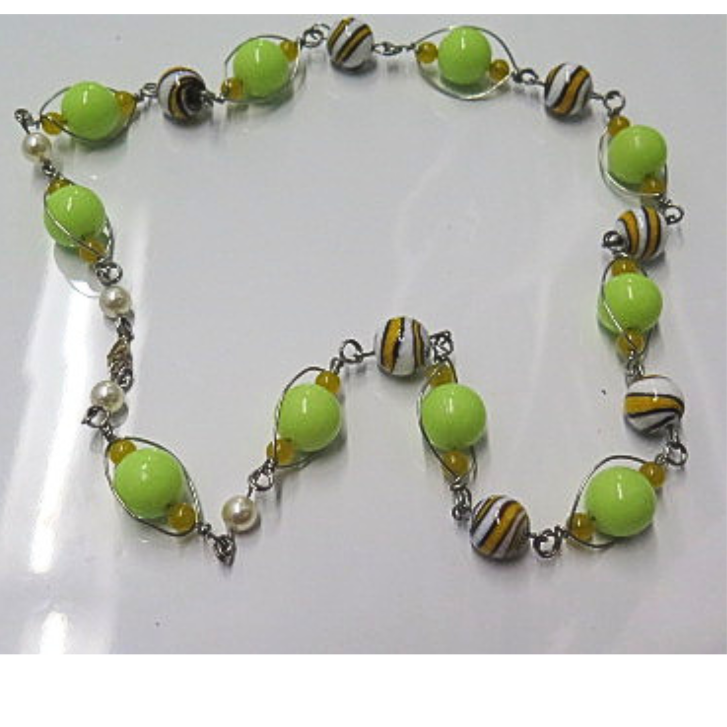 Handmade Lime Green Artisan Beaded Statement Necklace | Unique Wire Wrapped Jewelry