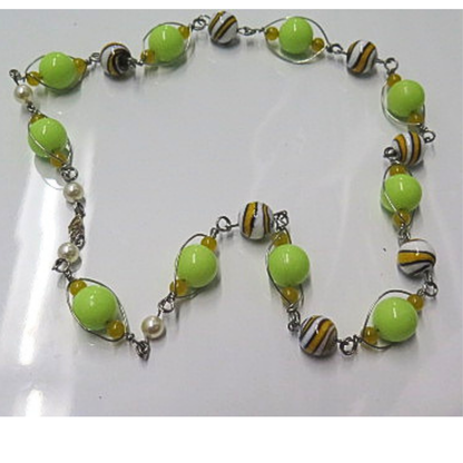 Handmade Lime Green Artisan Beaded Statement Necklace | Unique Wire Wrapped Jewelry