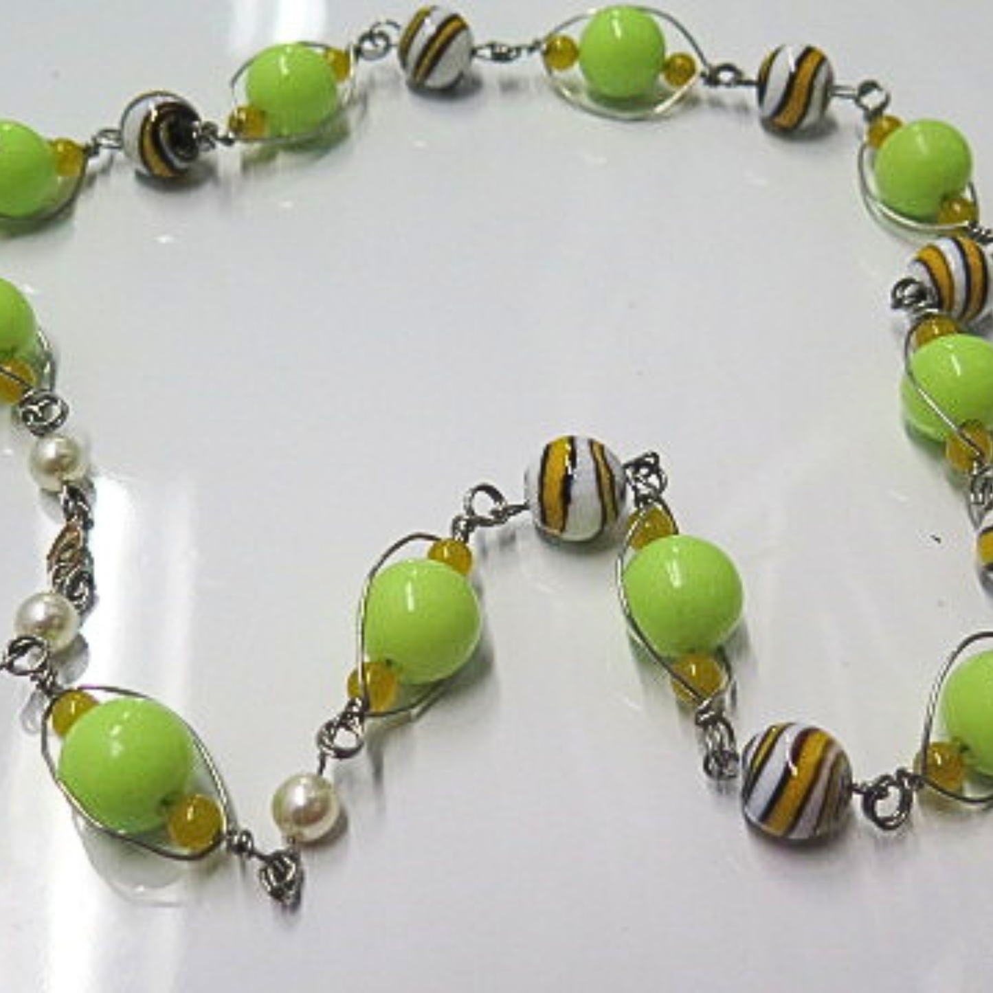 Handmade Lime Green Artisan Beaded Statement Necklace | Unique Wire Wrapped Jewelry