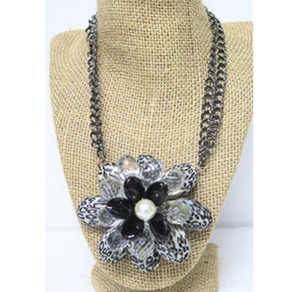 Handmade Black White Floral Statement Necklace | Oversized Artisan Flower Jewelry