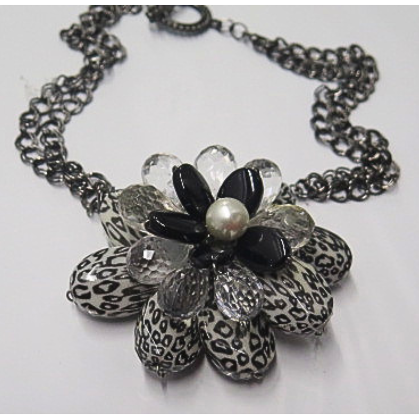Handmade Black White Floral Statement Necklace | Oversized Artisan Flower Jewelry