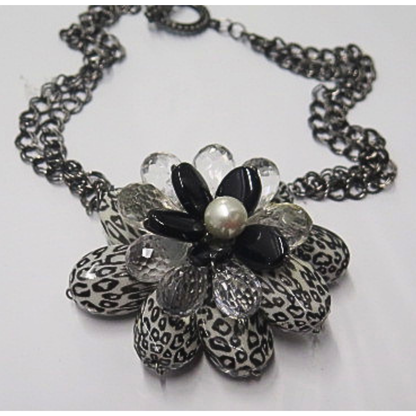 Handmade Black White Floral Statement Necklace | Oversized Artisan Flower Jewelry