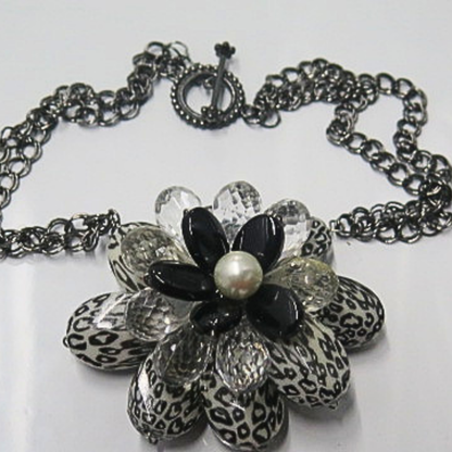 Handmade Black White Floral Statement Necklace | Oversized Artisan Flower Jewelry