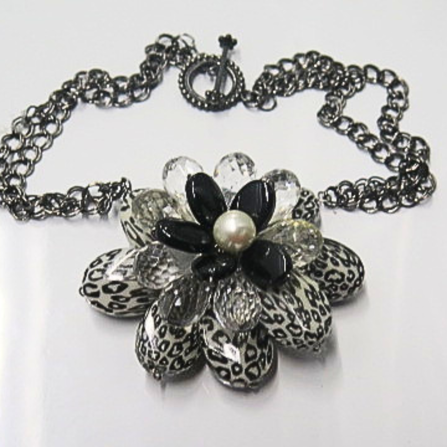 Handmade Black White Floral Statement Necklace | Oversized Artisan Flower Jewelry