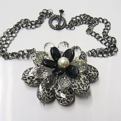 Handmade Black White Floral Statement Necklace | Oversized Artisan Flower Jewelry