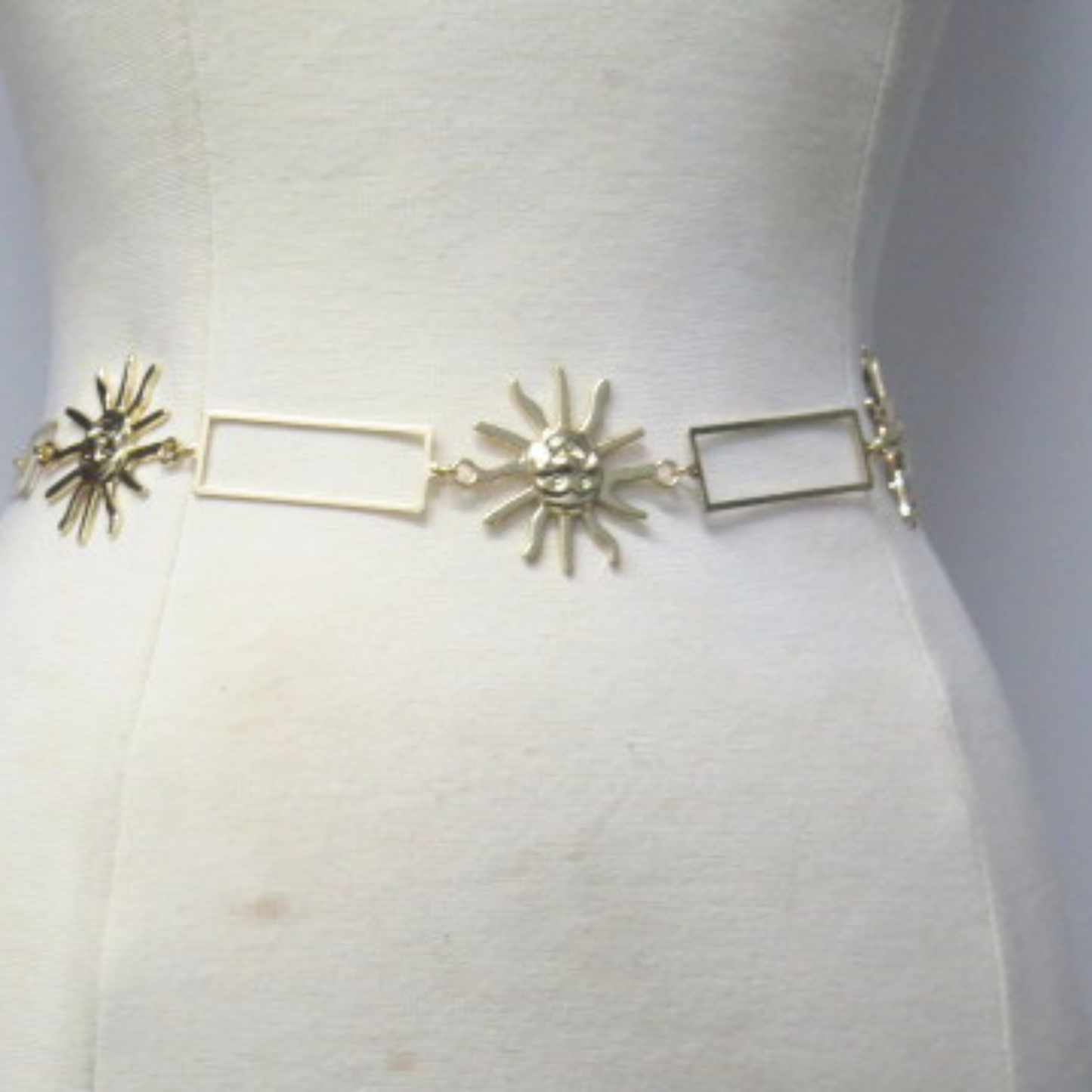 Women’s Gold Tone Sunburst Chain Belt – Adjustable Statement Waist Belt
