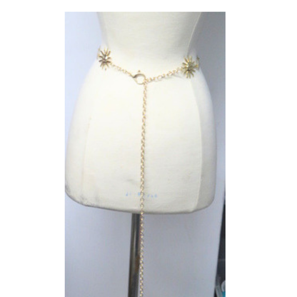 Women’s Gold Tone Sunburst Chain Belt – Adjustable Statement Waist Belt