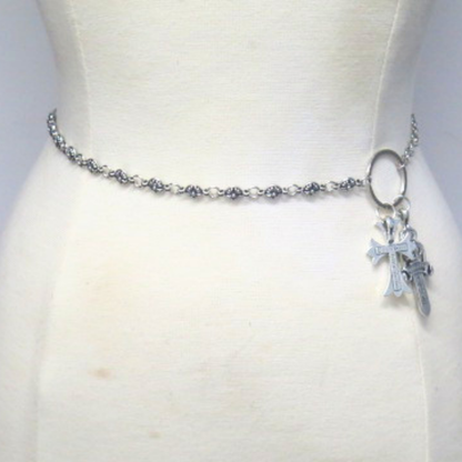 Women’s Silver Tone Cross Charm Chain Belt Adjustable Gothic Waist Belt