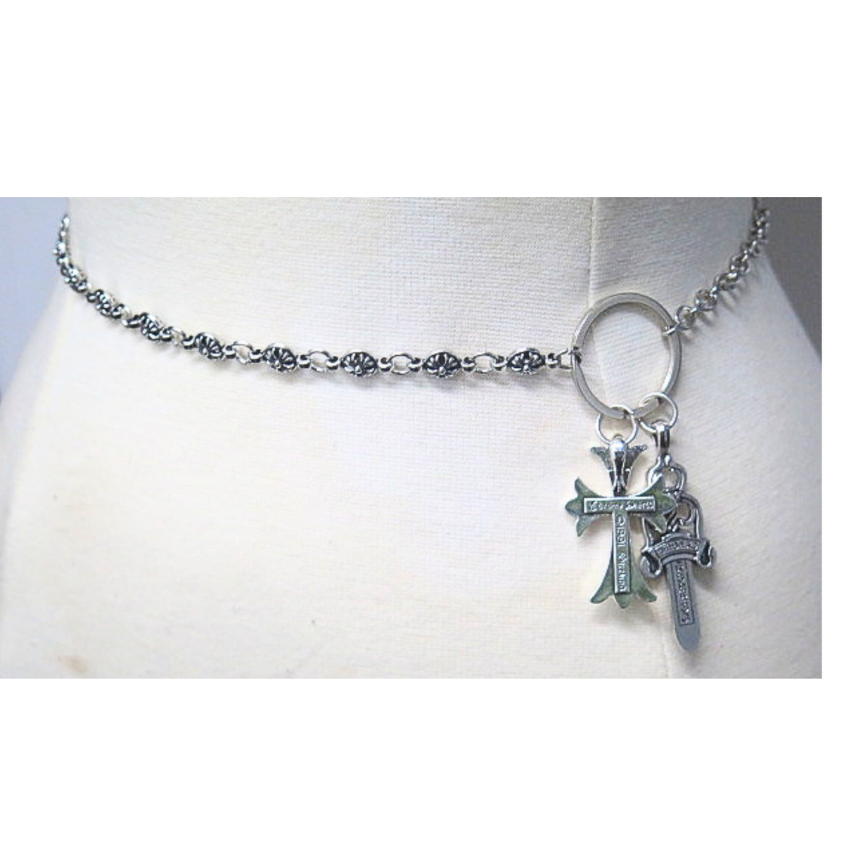 Women’s Silver Tone Cross Charm Chain Belt Adjustable Gothic Waist Belt