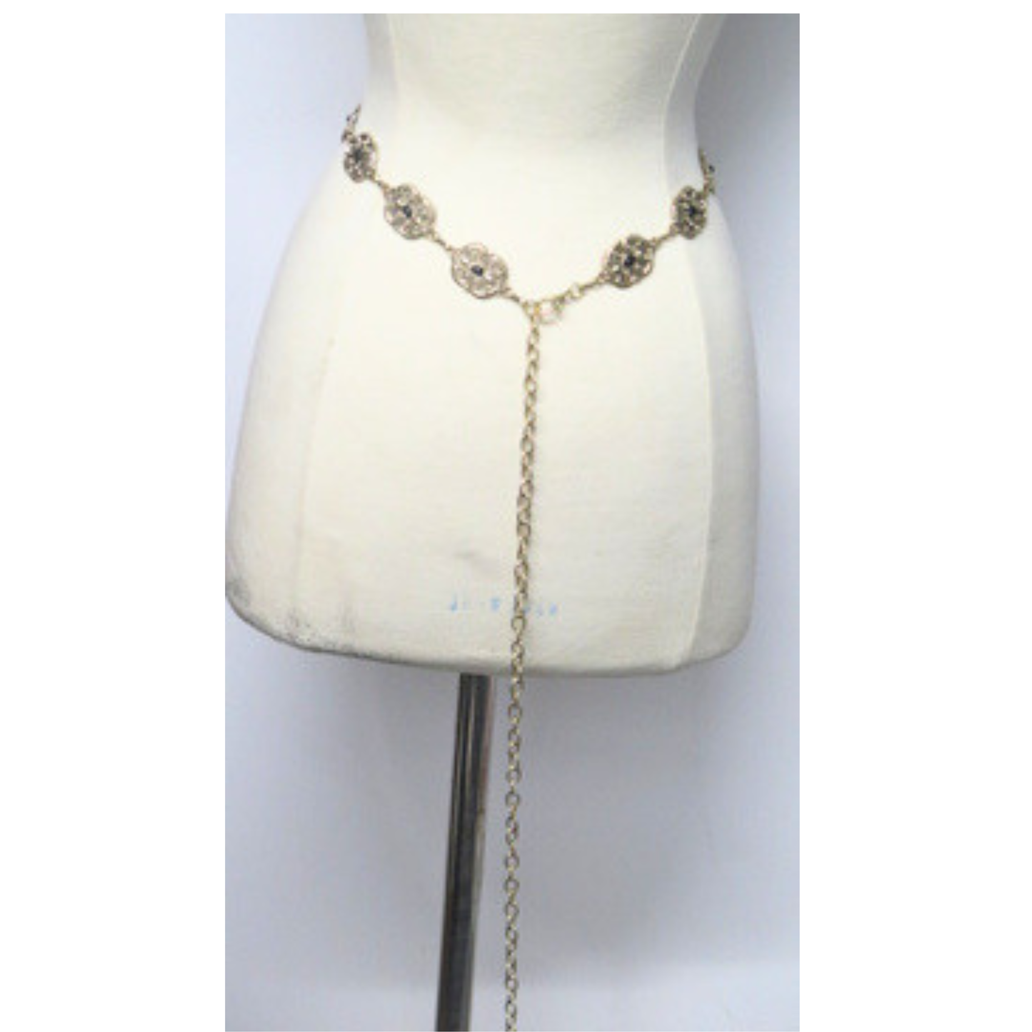 Gold Tone Filigree Medallion Chain Belt Black Stone Adjustable Waist Belt