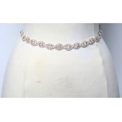Gold Tone Sparkling Rhinestone Leaf Chain Belt Formal Evening Waist Belt