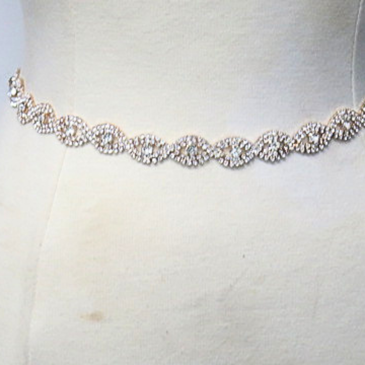 Gold Tone Sparkling Rhinestone Leaf Chain Belt Formal Evening Waist Belt
