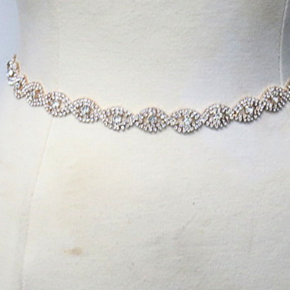 Gold Tone Sparkling Rhinestone Leaf Chain Belt Formal Evening Waist Belt
