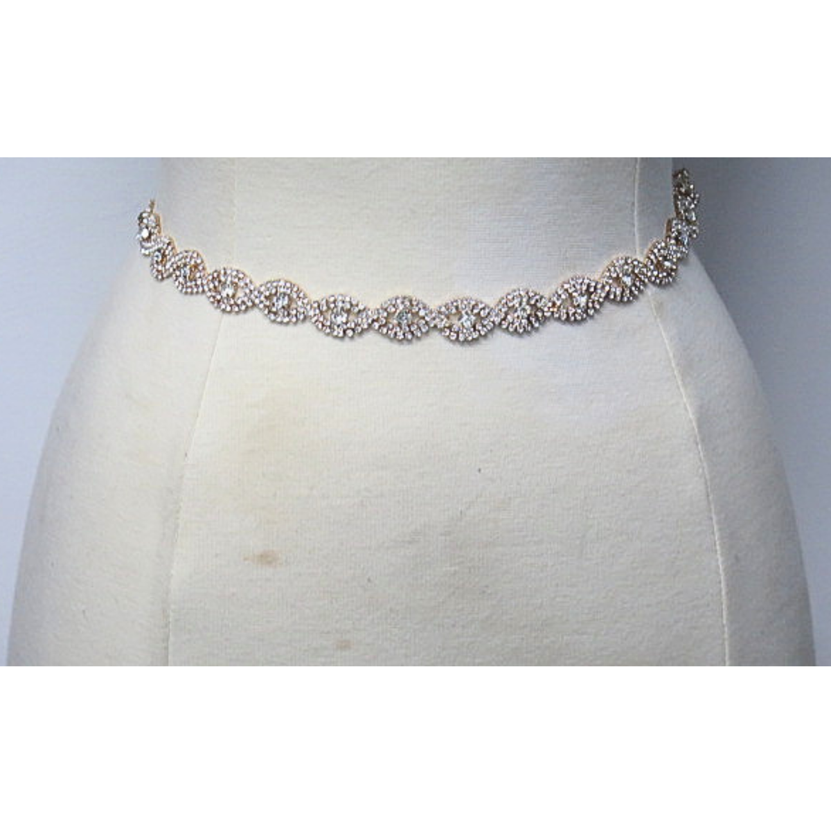 Gold Tone Sparkling Rhinestone Leaf Chain Belt Formal Evening Waist Belt