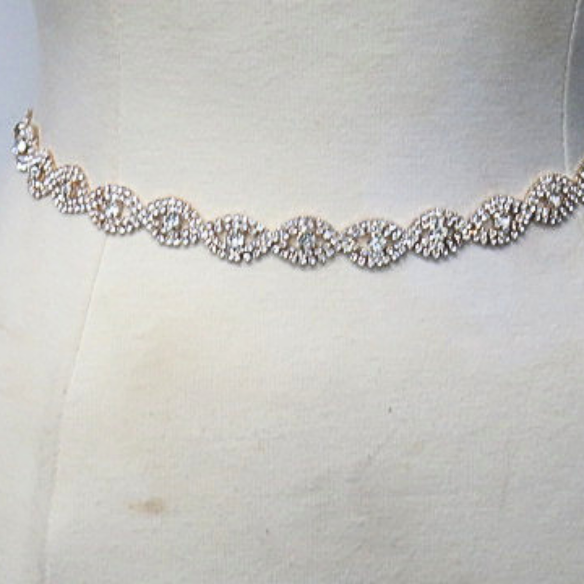 Gold Tone Sparkling Rhinestone Leaf Chain Belt Formal Evening Waist Belt
