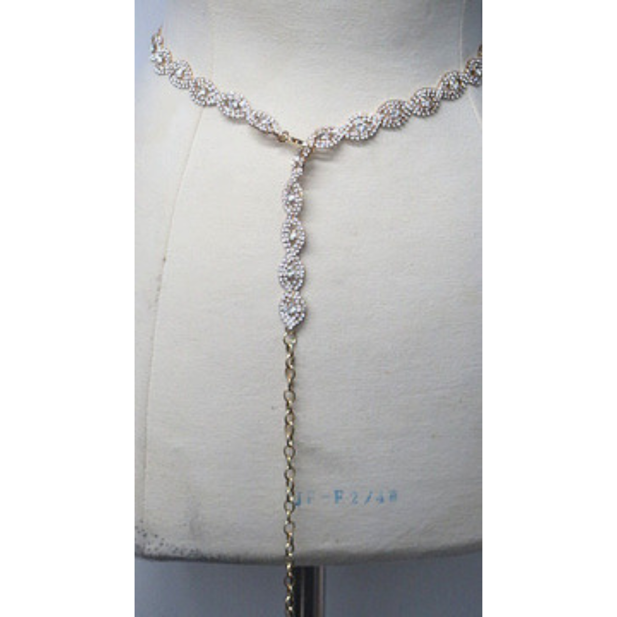 Gold Tone Sparkling Rhinestone Leaf Chain Belt Formal Evening Waist Belt