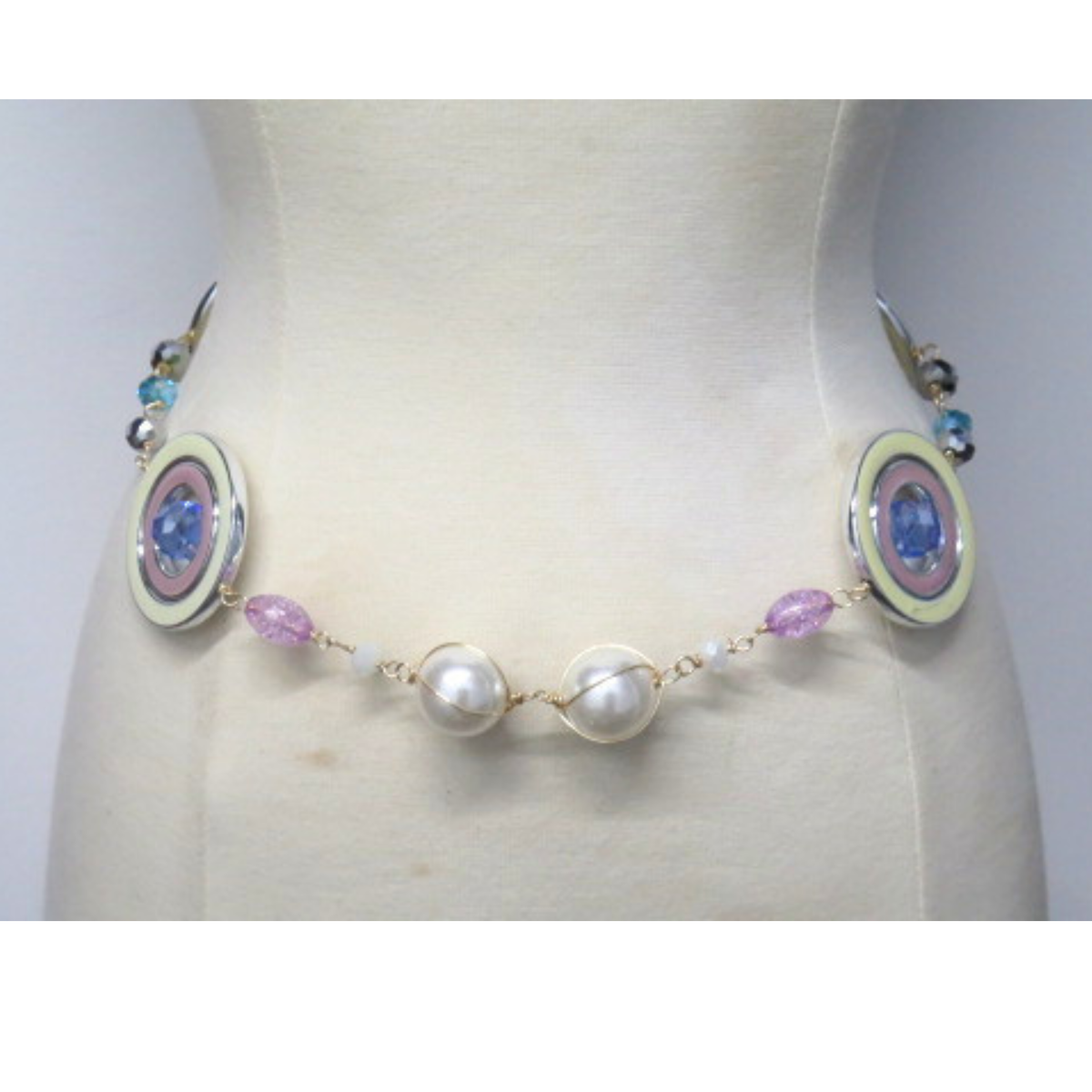 Handmade Multicolor Statement Chain Belt Pearl Beaded Adjustable Waist Belt