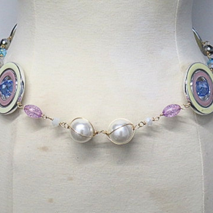 Handmade Multicolor Statement Chain Belt Pearl Beaded Adjustable Waist Belt