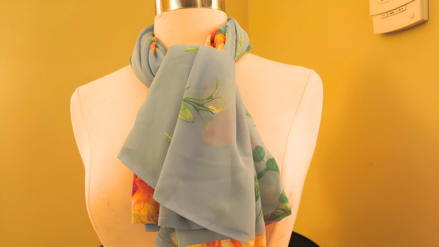 Women's Floral Chiffon Infinity Scarf & Headband Set | Blue Botanical Print | One Size Fits All Accessory Gift Set