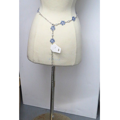 Blue Floral Rhinestone Silver Tone Chain Waist Belt Adjustable NWT