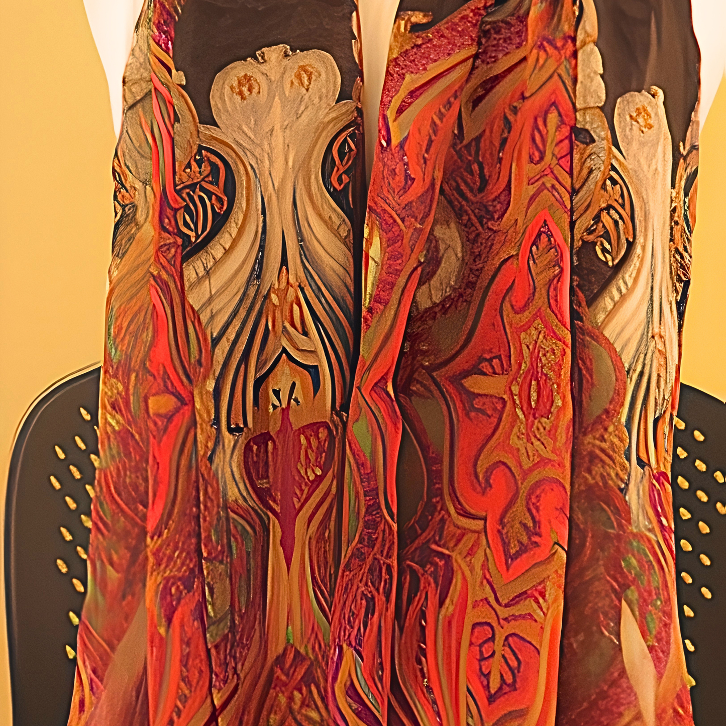 Women's Black Red Paisley Chiffon Scarf & Headband Set | Boho Art Nouveau Print | One Size Fits All Luxury Accessory Set