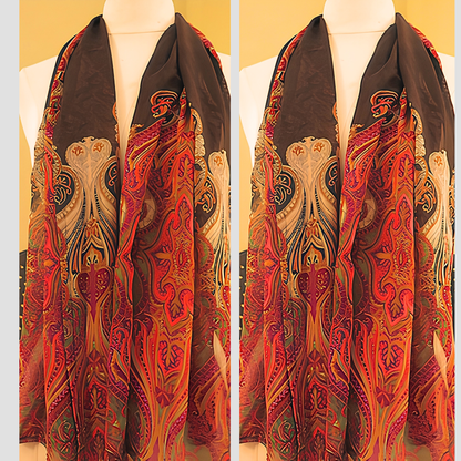 Women's Black Red Paisley Chiffon Scarf & Headband Set | Boho Art Nouveau Print | One Size Fits All Luxury Accessory Set