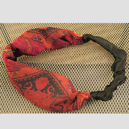 Women's Black Red Paisley Chiffon Scarf & Headband Set | Boho Art Nouveau Print | One Size Fits All Luxury Accessory Set