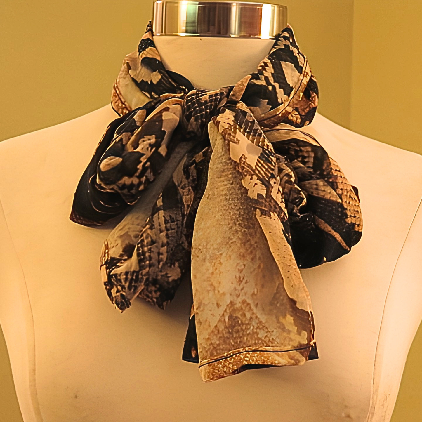 Women's Faux Snakeskin Chiffon Scarf & Headband Set | Python Print Long Neck Scarf | One Size Fits All Wild Style Accessory Set